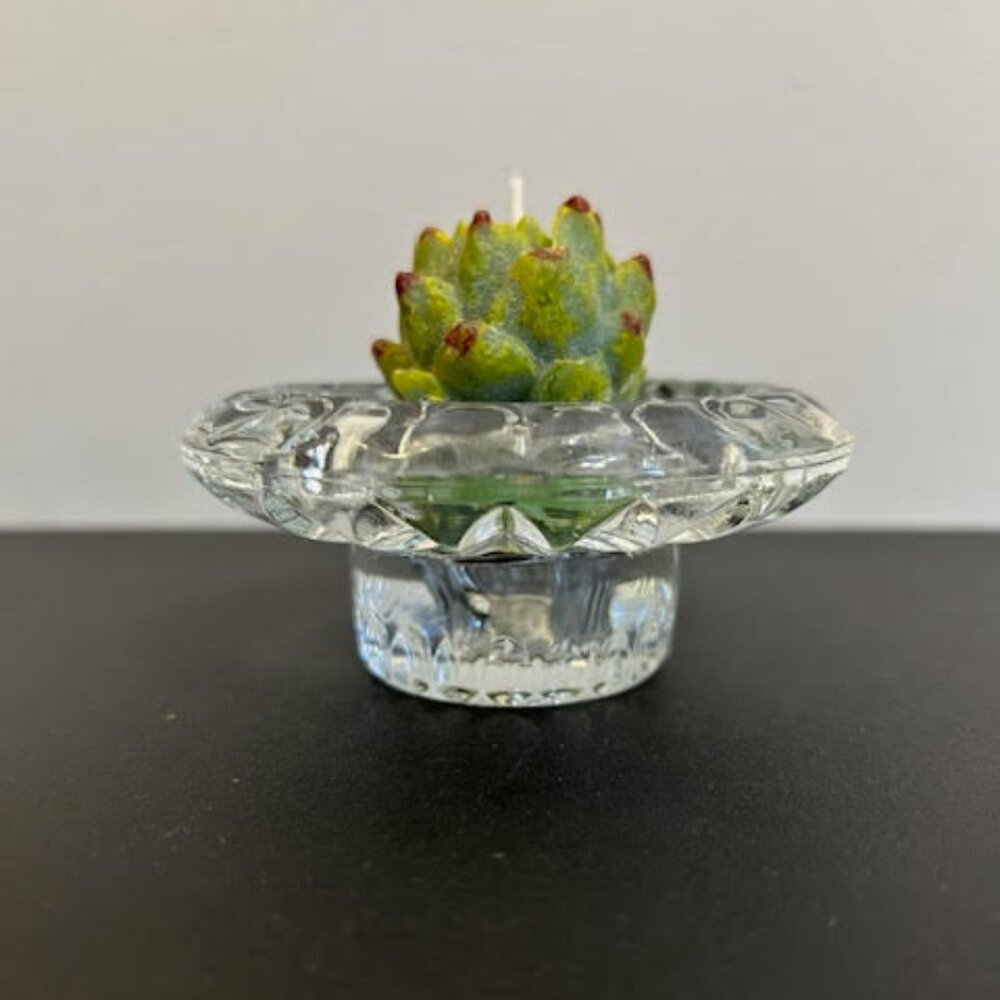 Vintage KIG Clear Glass Candle Holder Artichoke Candle Cottage Decor